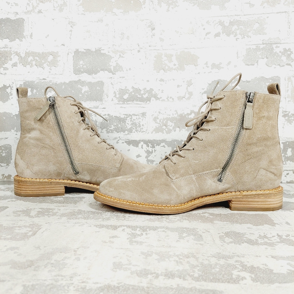 New Vince Cabria Taupe Suede Lace Up Combat Ankle Boots O 277 - Picture 5 of 10